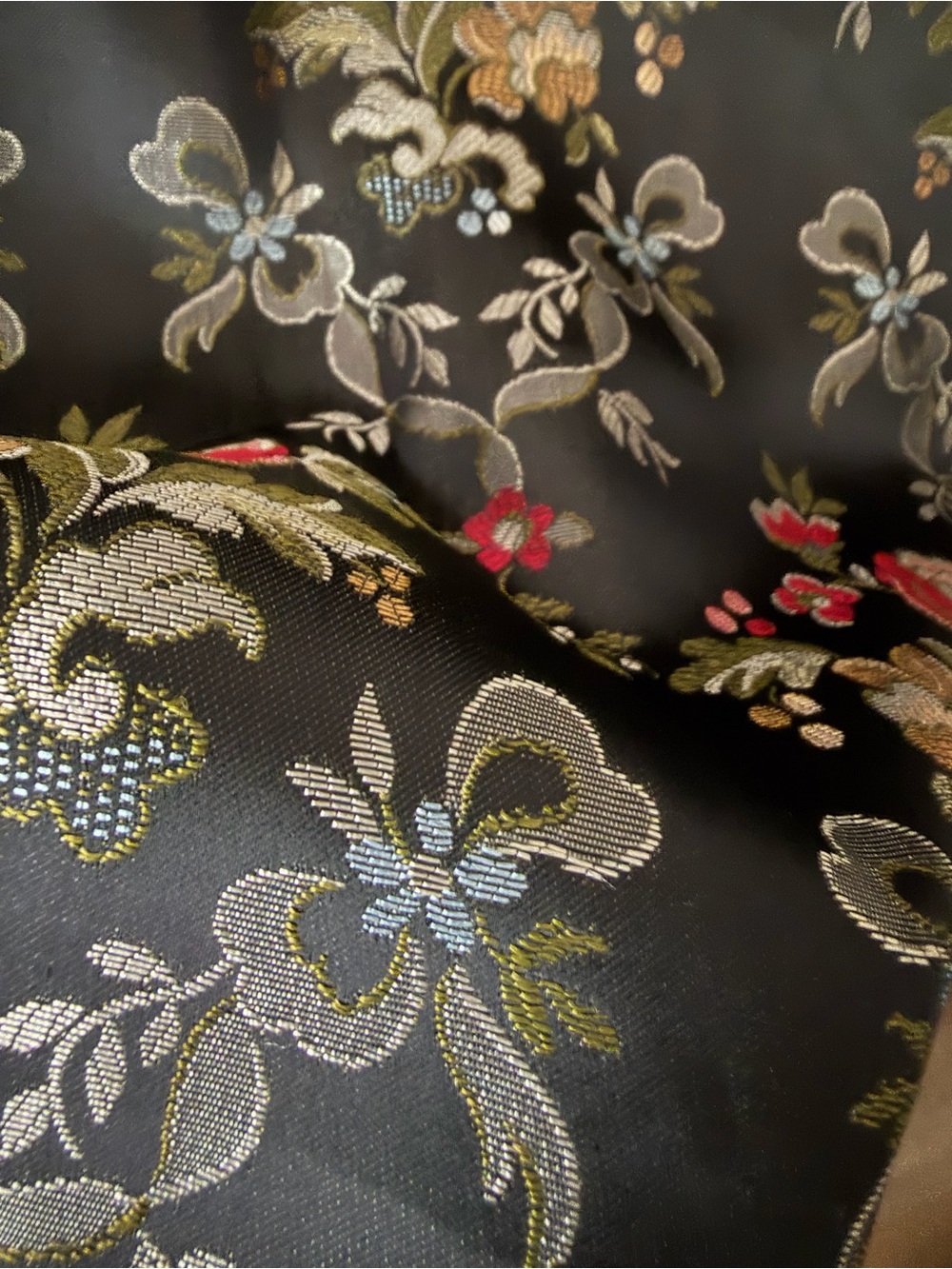 Vintage Susan Bristol Black Floral Brocade Pleated Maxi Skirt Size 6 - Picture 3 of 7